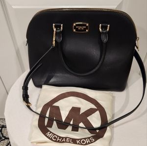 Michael Kors Black MD Cindy Dome Leather Satchel, Designer Bag